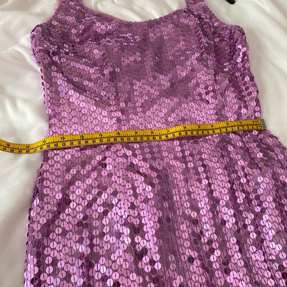 Pink sequined fully lined sheath dress with back zipper. True to size 6!